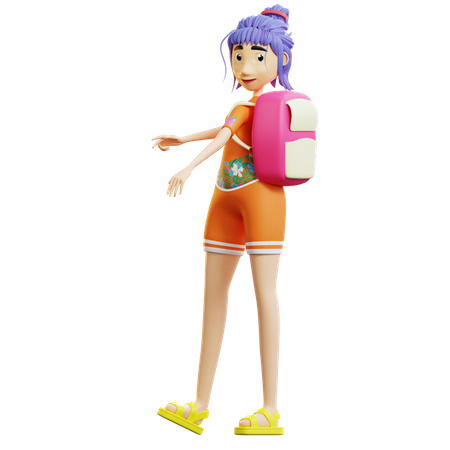 Female tourist with cute bag  3D Illustration