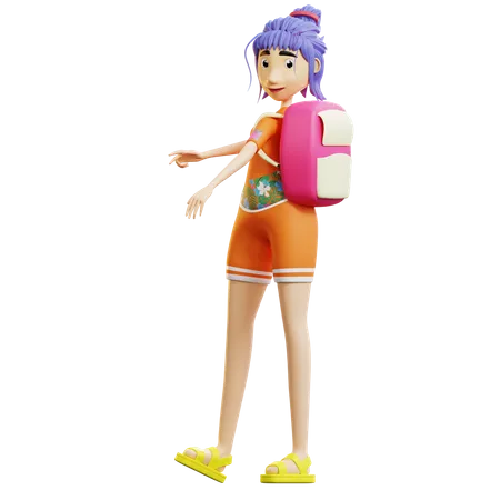 Female tourist with cute bag  3D Illustration