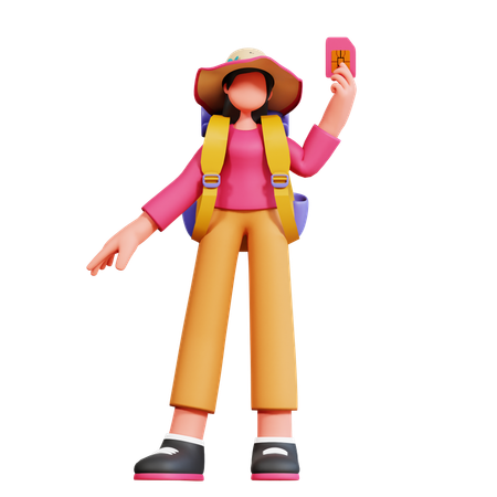 Female Traveler Is Holding Sim Card  3D Icon