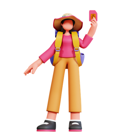 Female Traveler Is Holding Sim Card  3D Illustration