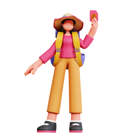 Female Traveler Is Holding Sim Card  3D Illustration