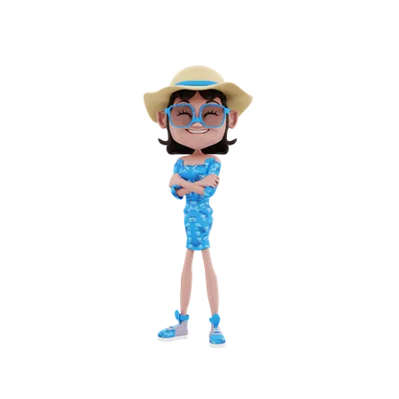 Female Traveler with folded hands  3D Illustration