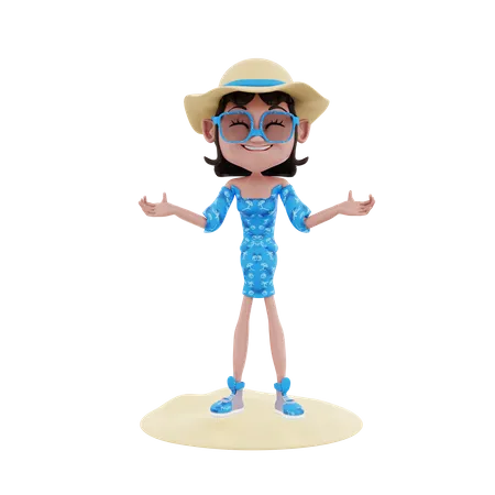 Female Traveler with wide open arms 3D Illustration