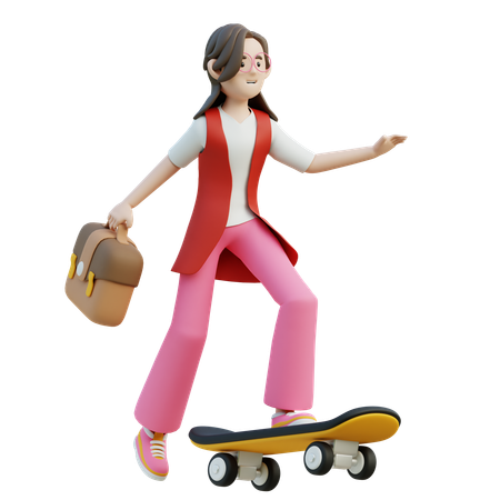 Female Using A Skateboard  3D Illustration