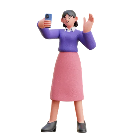 Female Video Call With Smartphone 3D Illustration