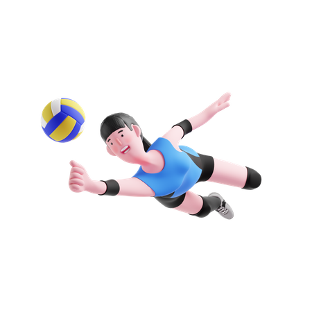 Female Volleyball player diving to catch ball  3D Icon
