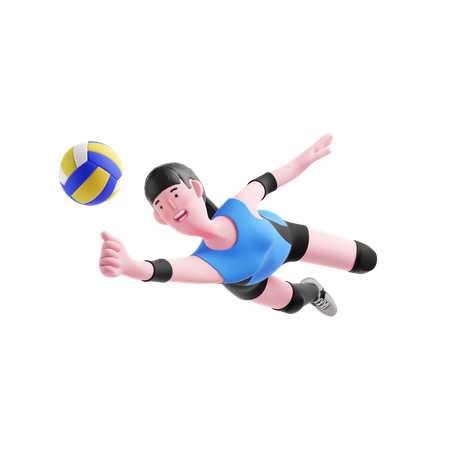 Female Volleyball player diving to catch ball  3D Illustration