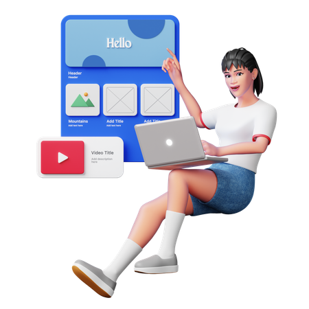 Female web designer working on Landing Page Design  3D Illustration