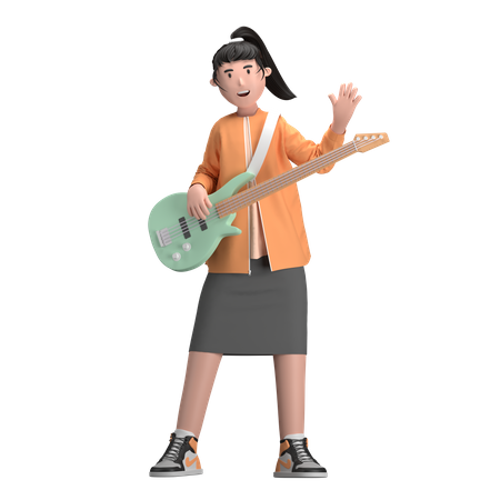 Female With Bass  3D Illustration