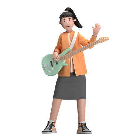 Female With Bass  3D Illustration