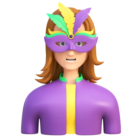 Female With Carnival Mask  3D Icon