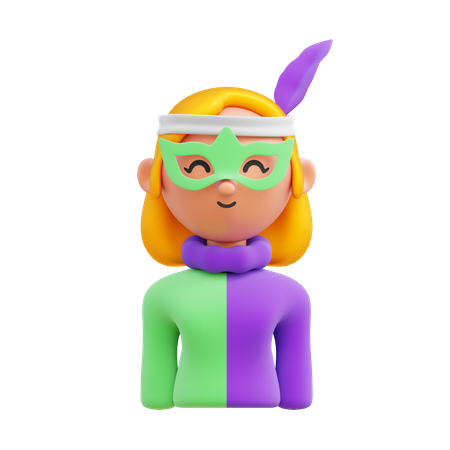 Female With Carnival Mask  3D Icon