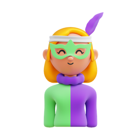 Female With Carnival Mask  3D Icon