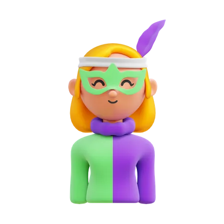 Female With Carnival Mask 3D Icon