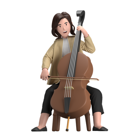 Female With Cello  3D Illustration