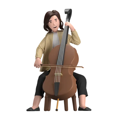 Female With Cello  3D Illustration