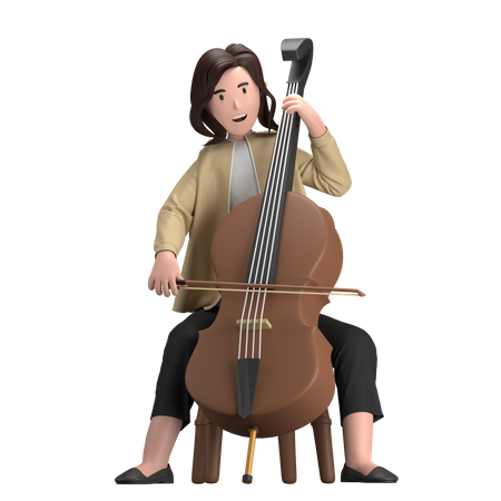 Female With Cello  3D Illustration