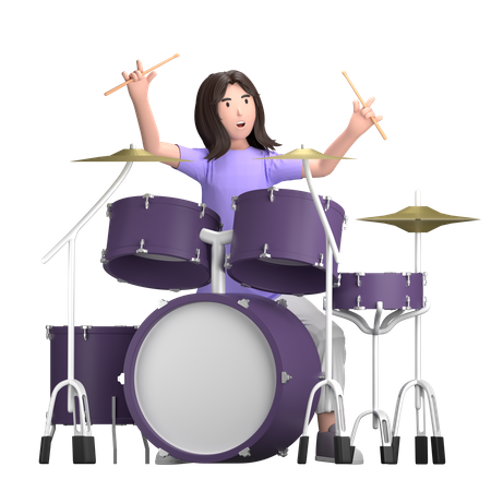 Female With Drum Set  3D Illustration