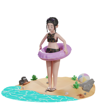 Female with floating balloon  3D Illustration