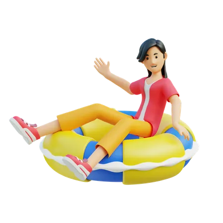 Female With Floating Ring  3D Illustration
