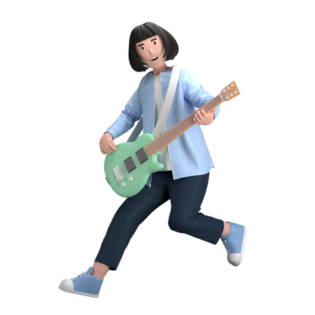 Female With Guitar  3D Illustration