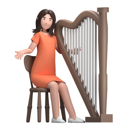 Female With Harp  3D Icon