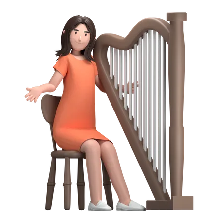 Female With Harp  3D Illustration