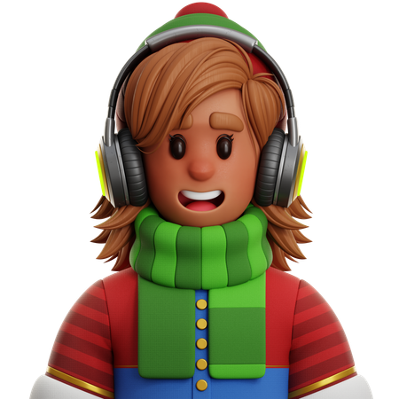 Female With Headphone  3D Icon