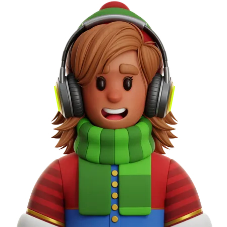 Female With Headphone  3D Icon