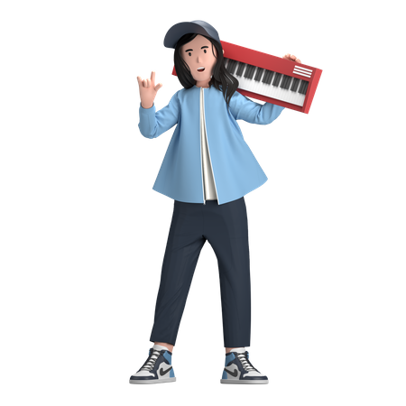 Female With Keyboard  3D Illustration