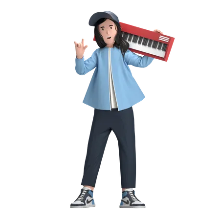 Female With Keyboard  3D Illustration