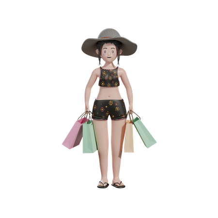 Female with shopping bags  3D Icon