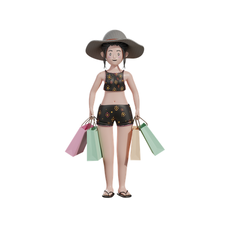 Female with shopping bags 3D Illustration