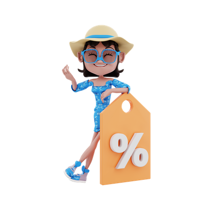 Female with shopping discount tag  3D Illustration