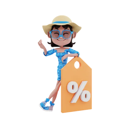 Female with shopping discount tag  3D Illustration