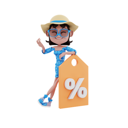Female with shopping discount tag 3D Illustration