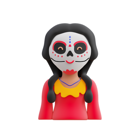 Female With Skull Mask  3D Illustration