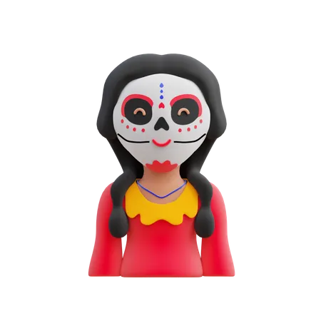 Female With Skull Mask  3D Illustration