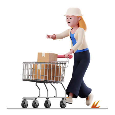 Female With Trolley 3D Illustration
