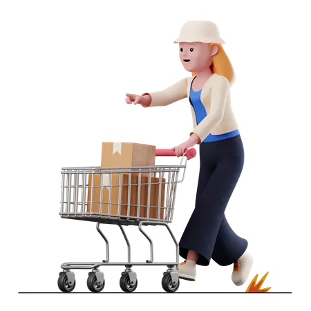 Female With Trolley 3D Illustration