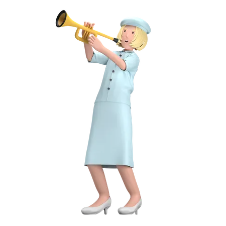 Female With Trumpet  3D Illustration