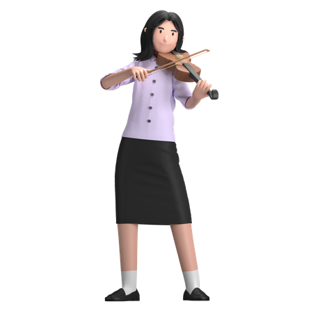 Female With Violin  3D Illustration