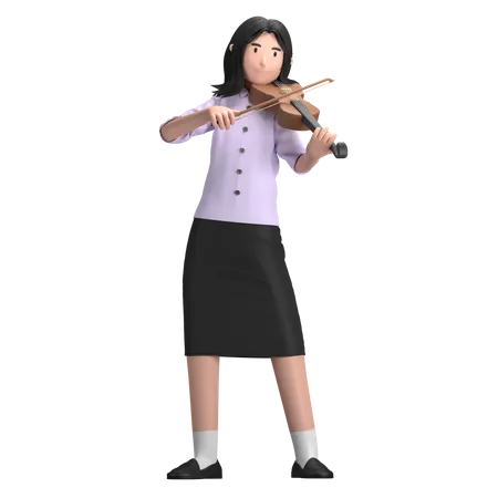 Female With Violin  3D Illustration