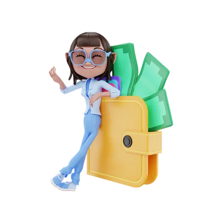 Female With Wallet  3D Illustration