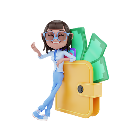 Female With Wallet 3D Illustration