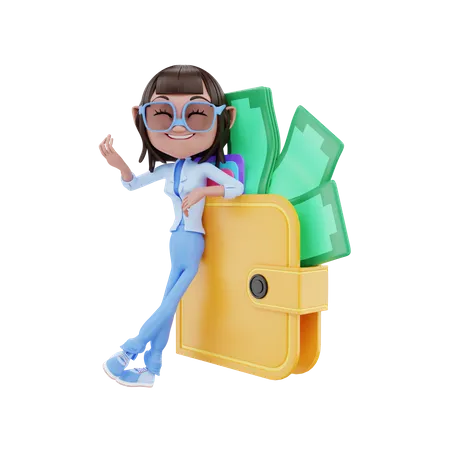 Female With Wallet 3D Illustration