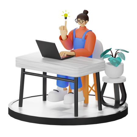 Female worker Finding ideas while working  3D Illustration