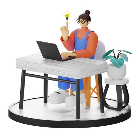 Female worker Finding ideas while working  3D Illustration