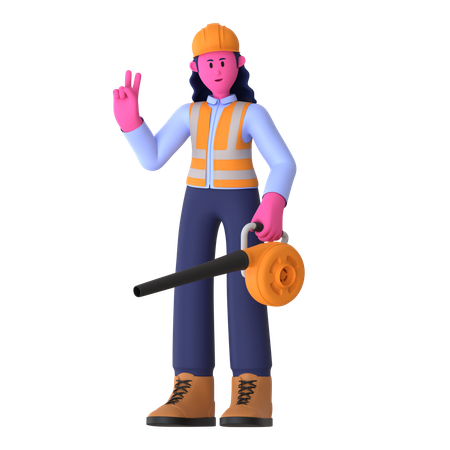Female Worker Holding Air Blower  3D Icon