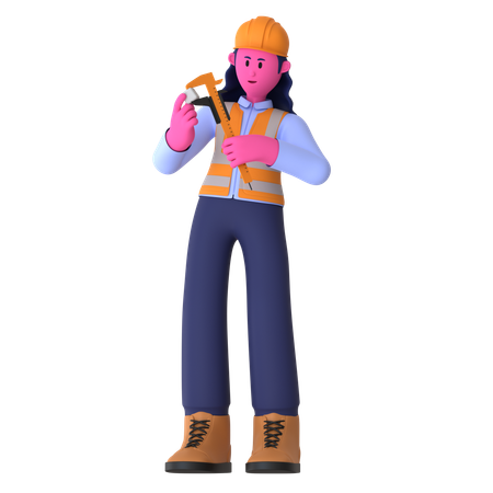 Female Worker Holding Caliper  3D Illustration